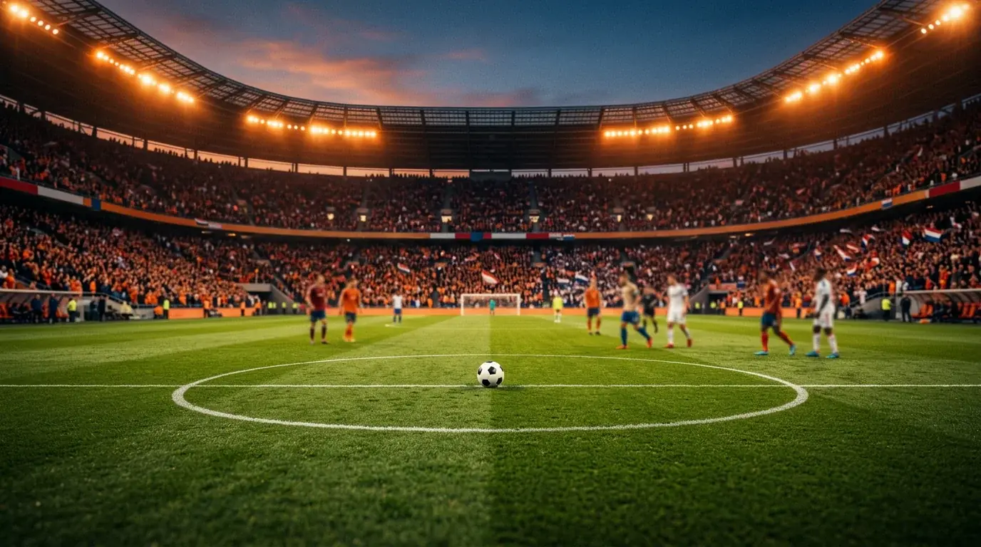 Estadio neerlandés con atmósfera de partido Eredivisie 2025/26
