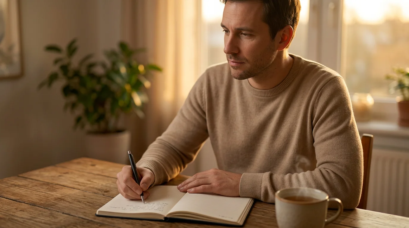 Persona tomando notas en un cuaderno para planificar sus apuestas con responsabilidad